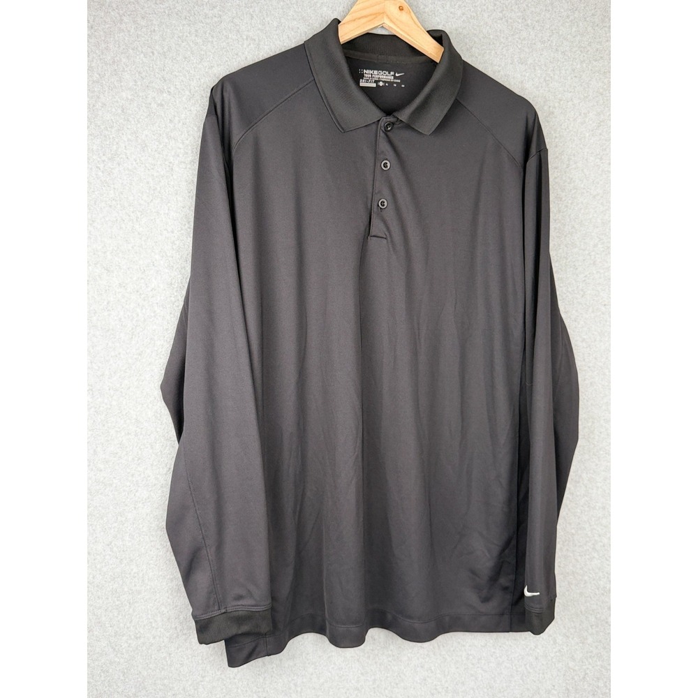 Nike Golf Tour Performance Dri Fit Black Long Sleeve Polo Shirt Mens XL
